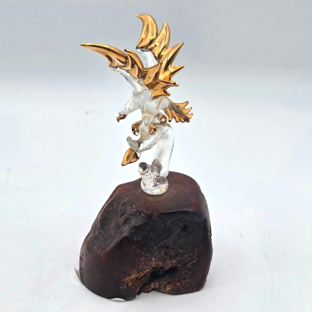Glass Baron Bald Eagle 22 KT Gold Tipped Wings On Burl Wood Base 4.5" VINTAGE - Picture 4 of 9
